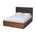 Baxton Studio Elin Upholstered Walnut Finished Queen Size Platform Bed with Drawers 159-9870